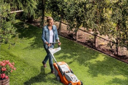 tosaerba al lavoro nel taglio del prato